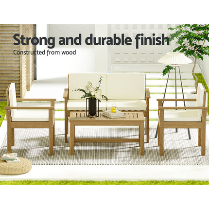 Gardeon 4-Piece Outdoor Sofa Set Wooden Couch Lounge Setting.