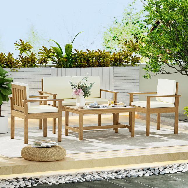 Gardeon 4-Piece Outdoor Sofa Set Wooden Couch Lounge Setting.