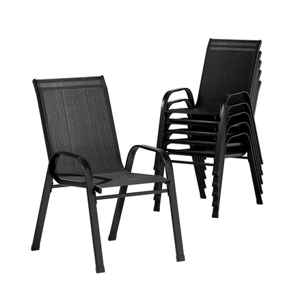 Gardeon 6PC Outdoor Dining Chairs Stackable Lounge Chair Patio Furniture Black.