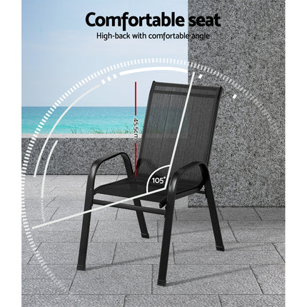 Gardeon 6PC Outdoor Dining Chairs Stackable Lounge Chair Patio Furniture Black.