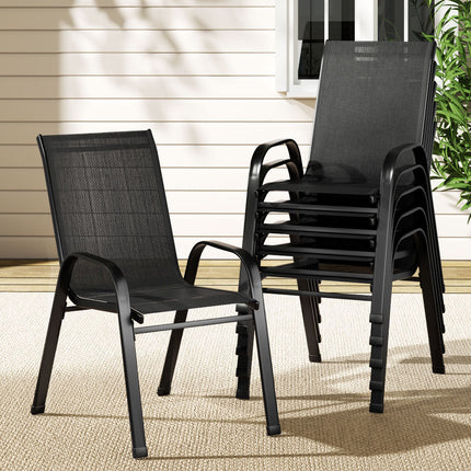 Gardeon 6PC Outdoor Dining Chairs Stackable Lounge Chair Patio Furniture Black.