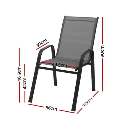 Gardeon 2PC Outdoor Dining Chairs Stackable Lounge Chair Patio Furniture Grey.