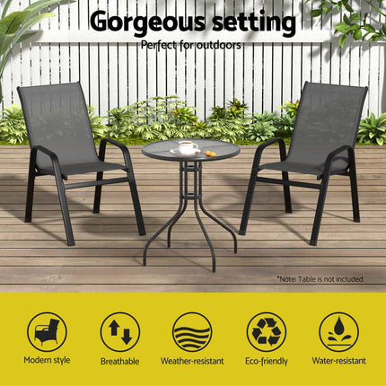 Gardeon 2PC Outdoor Dining Chairs Stackable Lounge Chair Patio Furniture Grey.