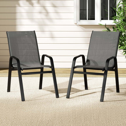 Gardeon 2PC Outdoor Dining Chairs Stackable Lounge Chair Patio Furniture Grey.