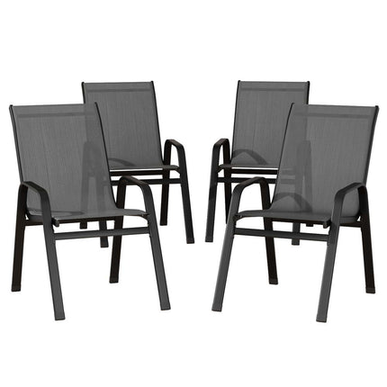 Gardeon 4PC Outdoor Dining Chairs Stackable Lounge Chair Patio Furniture Grey.