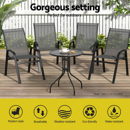 Gardeon 4PC Outdoor Dining Chairs Stackable Lounge Chair Patio Furniture Grey.
