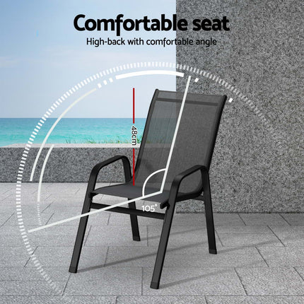 Gardeon 4PC Outdoor Dining Chairs Stackable Lounge Chair Patio Furniture Grey.