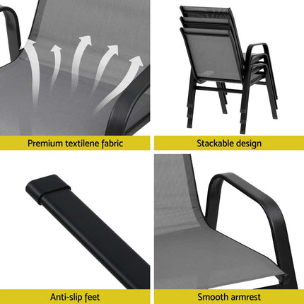Gardeon 4PC Outdoor Dining Chairs Stackable Lounge Chair Patio Furniture Grey.