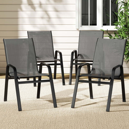 Gardeon 4PC Outdoor Dining Chairs Stackable Lounge Chair Patio Furniture Grey.
