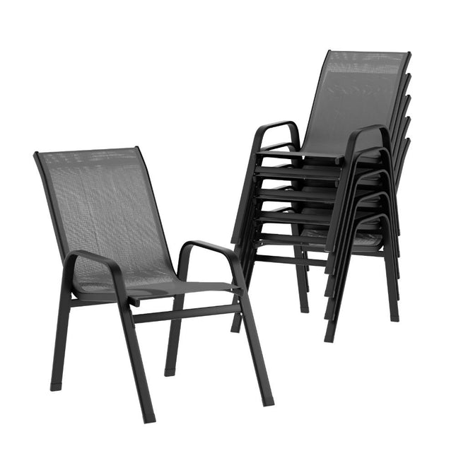 Gardeon 6PC Outdoor Dining Chairs Stackable Lounge Chair Patio Furniture Grey.