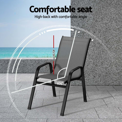 Gardeon 6PC Outdoor Dining Chairs Stackable Lounge Chair Patio Furniture Grey.