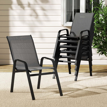 Gardeon 6PC Outdoor Dining Chairs Stackable Lounge Chair Patio Furniture Grey.
