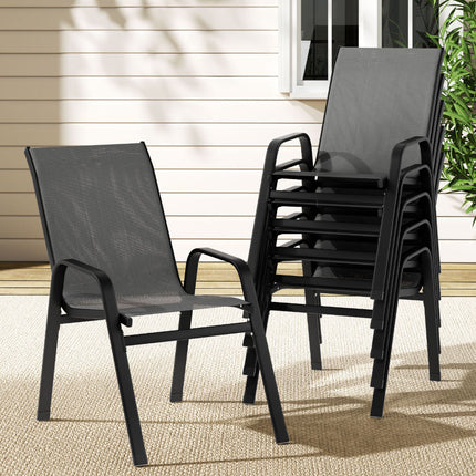 Gardeon 6PC Outdoor Dining Chairs Stackable Lounge Chair Patio Furniture Grey.