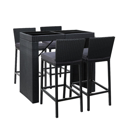 Gardeon 5-Piece Outdoor Bar Set Dining Table Stools Wicker Patio Setting.