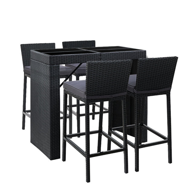 Gardeon 5-Piece Outdoor Bar Set Dining Table Stools Wicker Patio Setting.