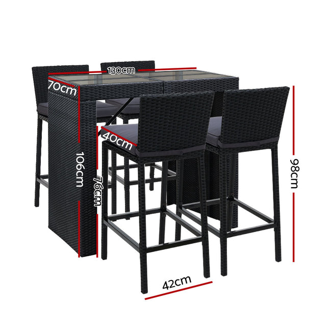 Gardeon 5-Piece Outdoor Bar Set Dining Table Stools Wicker Patio Setting.