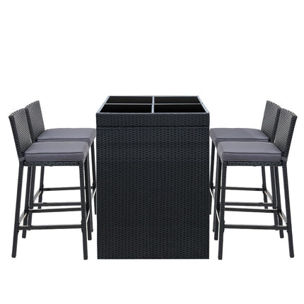 Gardeon 5-Piece Outdoor Bar Set Dining Table Stools Wicker Patio Setting.