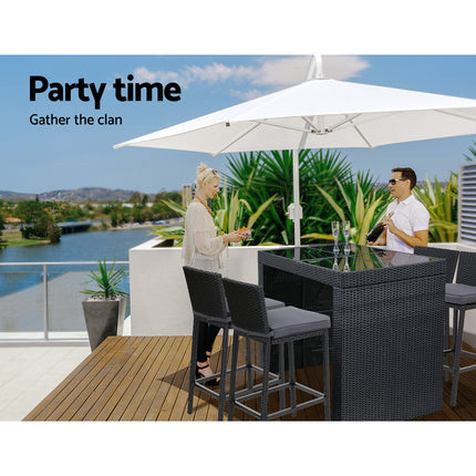 Gardeon 5-Piece Outdoor Bar Set Dining Table Stools Wicker Patio Setting.
