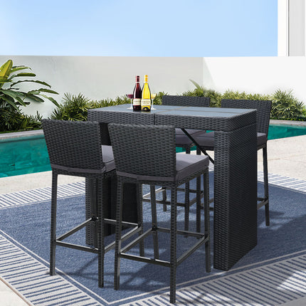 Gardeon 5-Piece Outdoor Bar Set Dining Table Stools Wicker Patio Setting.