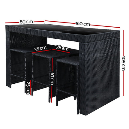 Gardeon 7-Piece Outdoor Bar Set Dining Table Stools Wicker Patio Setting.