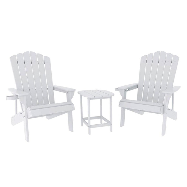 Gardeon Outdoor Table and Chairs HDPE Adirondack Beach Chair Sun Lounge Patio Furniture Garden White.