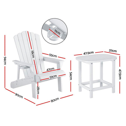 Gardeon Outdoor Table and Chairs HDPE Adirondack Beach Chair Sun Lounge Patio Furniture Garden White.