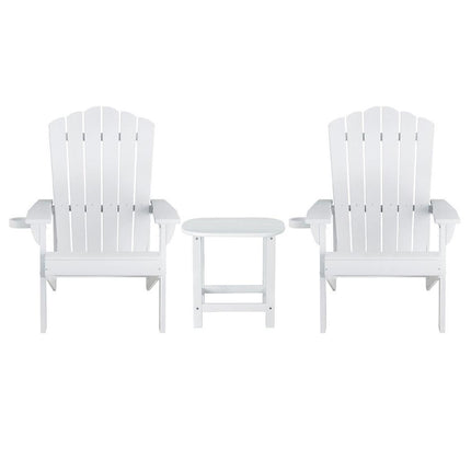 Gardeon Outdoor Table and Chairs HDPE Adirondack Beach Chair Sun Lounge Patio Furniture Garden White.