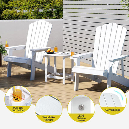 Gardeon Outdoor Table and Chairs HDPE Adirondack Beach Chair Sun Lounge Patio Furniture Garden White.