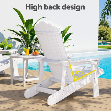 Gardeon Outdoor Table and Chairs HDPE Adirondack Beach Chair Sun Lounge Patio Furniture Garden White.