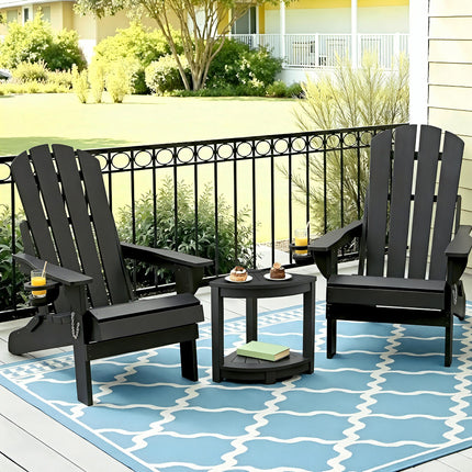 Gardeon Outdoor Table and Chairs HDPE Folding Adirondack Beach Chair Patio Furniture Black.