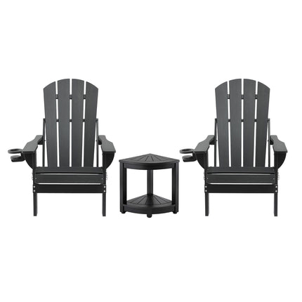 Gardeon Outdoor Table and Chairs HDPE Folding Adirondack Beach Chair Patio Furniture Black.