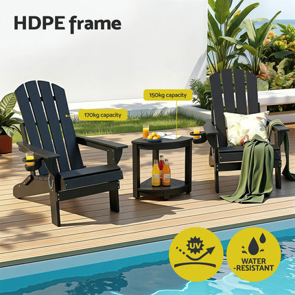 Gardeon Outdoor Table and Chairs HDPE Folding Adirondack Beach Chair Patio Furniture Black.