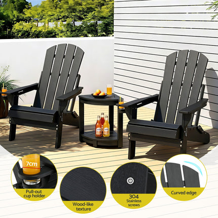 Gardeon Outdoor Table and Chairs HDPE Folding Adirondack Beach Chair Patio Furniture Black.