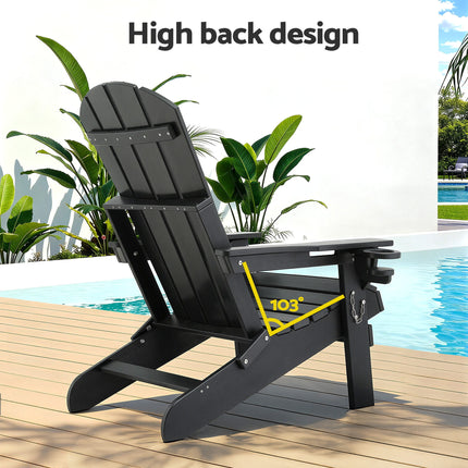 Gardeon Outdoor Table and Chairs HDPE Folding Adirondack Beach Chair Patio Furniture Black.