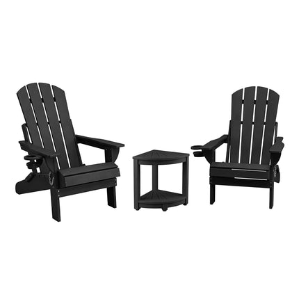 Gardeon Outdoor Table and Chairs HDPE Folding Adirondack Beach Chair Patio Furniture Black.
