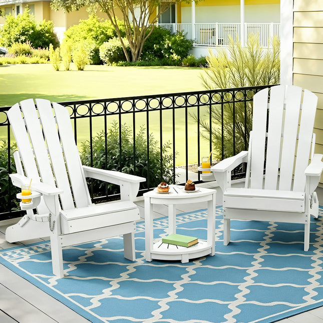 Gardeon Outdoor Table and Chairs HDPE Folding Adirondack Beach Chair Patio Furniture White.