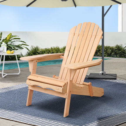 Gardeon Adirondack Outdoor Chairs Wooden Beach Chair Patio Furniture Garden Natural.