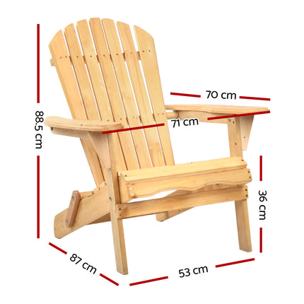 Gardeon Adirondack Outdoor Chairs Wooden Beach Chair Patio Furniture Garden Natural.