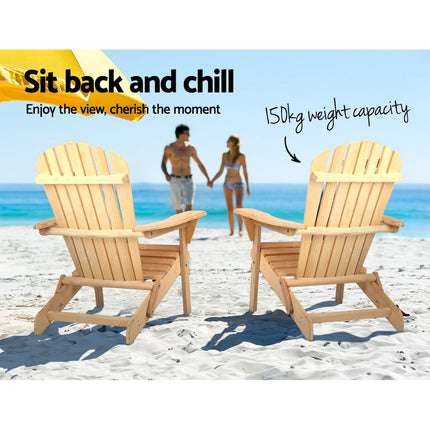 Gardeon Adirondack Outdoor Chairs Wooden Beach Chair Patio Furniture Garden Natural.