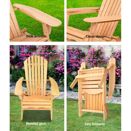 Gardeon Adirondack Outdoor Chairs Wooden Beach Chair Patio Furniture Garden Natural.