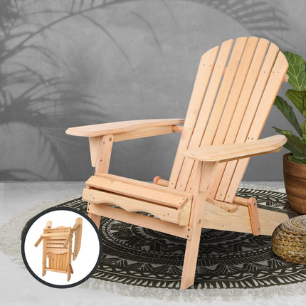 Gardeon Adirondack Outdoor Chairs Wooden Beach Chair Patio Furniture Garden Natural.