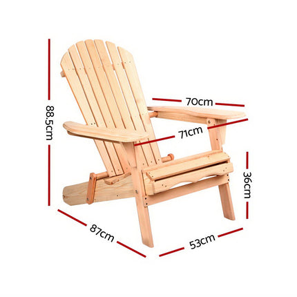 Gardeon Adirondack Outdoor Chairs Wooden Beach Chair Patio Furniture Garden Natural Set of 2.