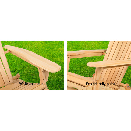Gardeon Adirondack Outdoor Chairs Wooden Beach Chair Patio Furniture Garden Natural Set of 2.
