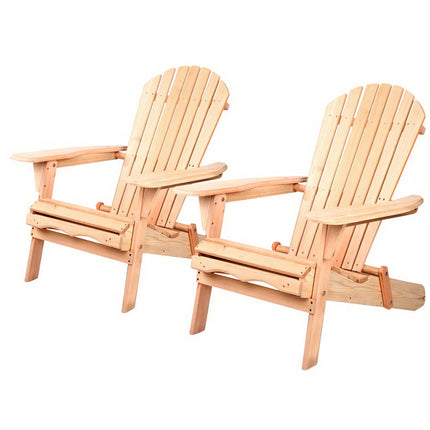 Gardeon Adirondack Outdoor Chairs Wooden Beach Chair Patio Furniture Garden Natural Set of 2.