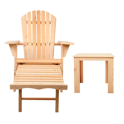 Gardeon 3PC Adirondack Outdoor Table and Chairs? Wooden Sun Lounge Beach Patio Natural.
