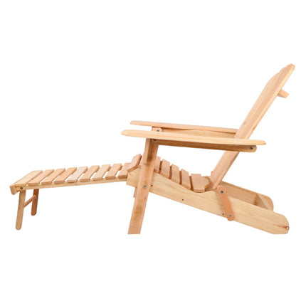 Gardeon 3PC Adirondack Outdoor Table and Chairs? Wooden Sun Lounge Beach Patio Natural.