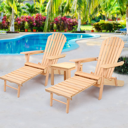 Gardeon 3PC Adirondack Outdoor Table and Chairs? Wooden Sun Lounge Beach Patio Natural.