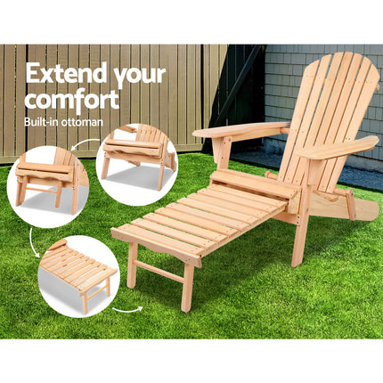 Gardeon 3PC Adirondack Outdoor Table and Chairs? Wooden Sun Lounge Beach Patio Natural.