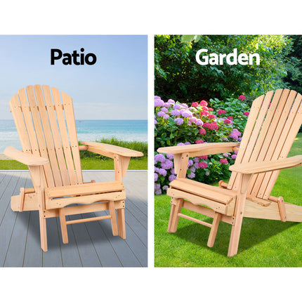 Gardeon 3PC Adirondack Outdoor Table and Chairs? Wooden Sun Lounge Beach Patio Natural.