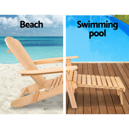 Gardeon 3PC Adirondack Outdoor Table and Chairs? Wooden Sun Lounge Beach Patio Natural.